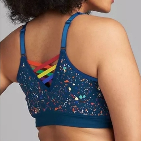 Cacique PRIDE Teal Rainbow Paint Splatter Bralette Sports Bra size 18/20 - Picture 7 of 13